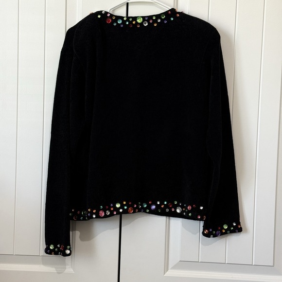 Lisa Nichols Mary‎ William & Co Black Jeweled Cardigan Sweater Medium - Picture 7 of 9